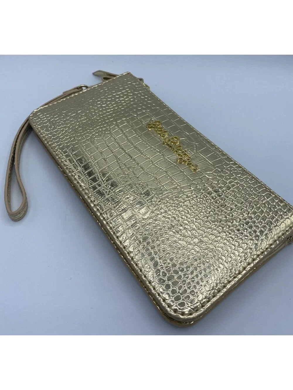 Lilly Pulitzer Gold Animal Print Wristlet Wallet with Zipper & Card Slots Party